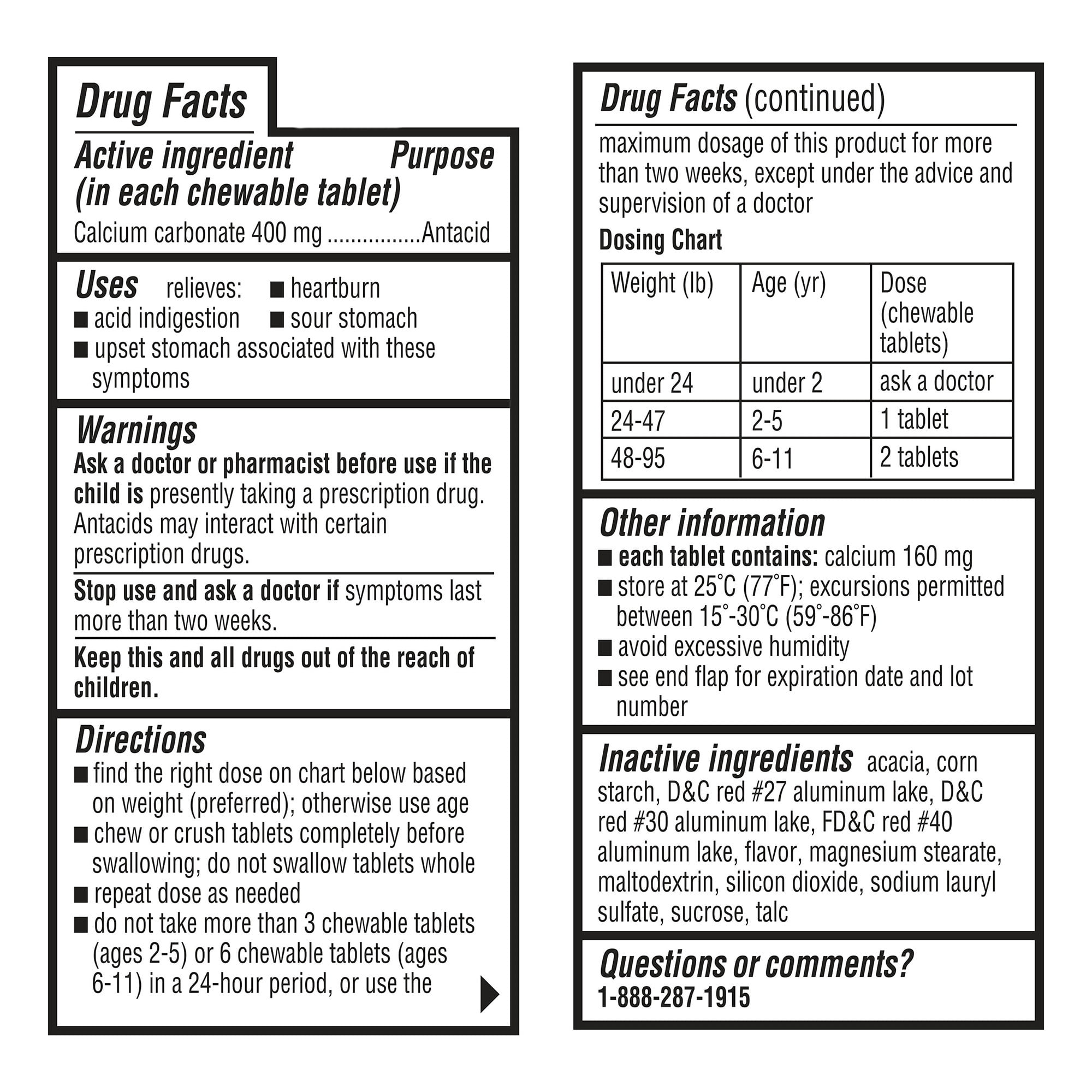 Equate Children's Calcium Carbonate Antacid Chewable Tablets, 400 mg, Bubble Gum, 24 Count