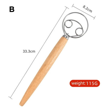 

RuiKe Stainless Steel Danish Dough Whisk Mixer with Wooden Handle Premium Admixer and Blender for Pastry or Pizza Kitchen New