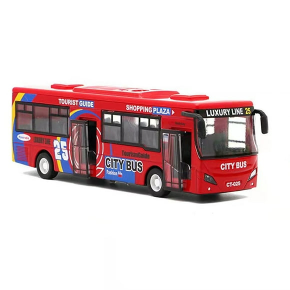 Bamboohart City Bus Toy Die Cast Pull Back Public Transportation Vehicles Mini Bus Model Car Toys Lights and Music (Red)