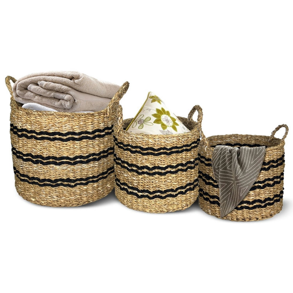 Finihen Laundry Hamper, Laundry Basket, Seagrass Basket Set of 3 Stackable Storage Bins with Handles Woven Round Basket-S, for Bathroom, Laundry Room, Natural Finihen Laundry Hamper, Laundry Basket, Seagrass Basket Set of 3 Stackable Storage Bins with Handles Woven Round Basket-S, for Bathroom, Laundry Room, Natural