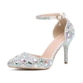 thumbnail image 3 of XIHAHA-Sandalias de tacón alto para mujer, zapatos de fiesta de Color, diseño Floral, con diamantes completos, 3 of 5