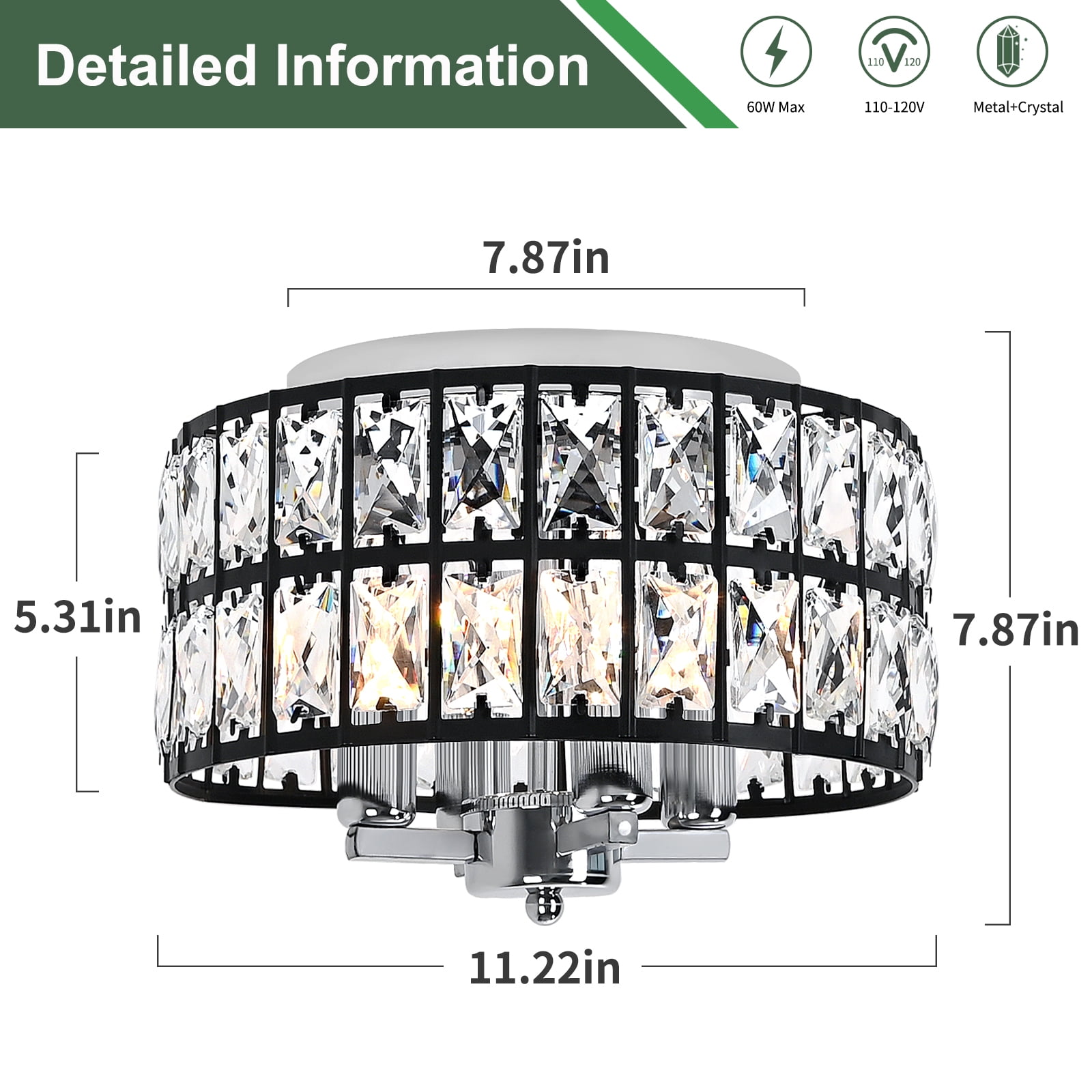 4-Light Modern Dimmable Crystal Flush Mount Ceiling Light for Dining Room, Living Room, Bedroom
