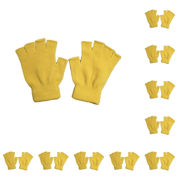 Qarigey 1 par de guantes sin dedos, tejido artesanal, guante de medio dedo, cubiertas para manos, calentador de manos de punto con Color Amarillo 10Conjunto