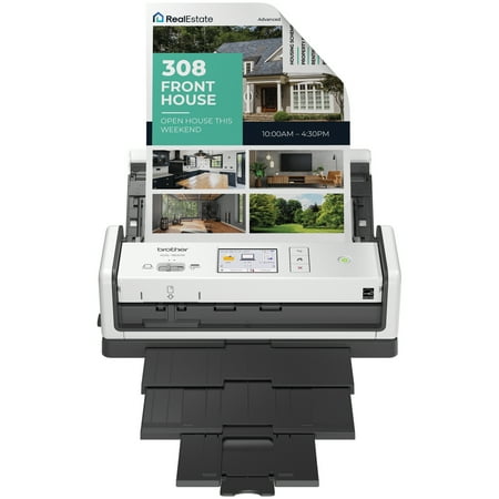 Brother - ADS-1800W Compact Wireless Duplex Desktop Scanner with Single Pass Double-Sided Scanning - White