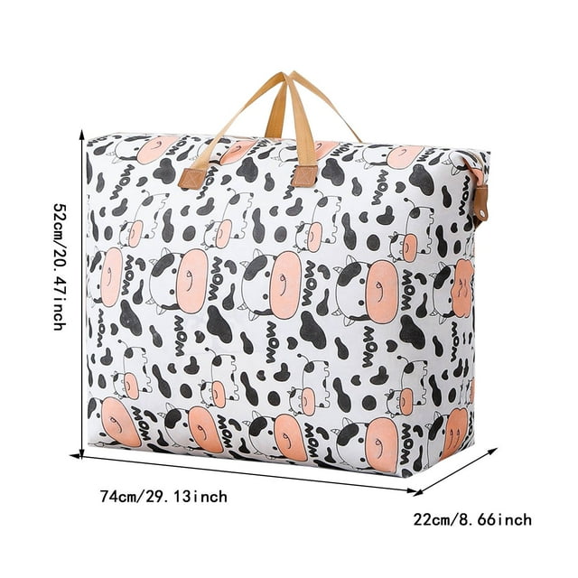 Cute Cow Pattern Comforter Bag For Moving And Travel And Storage Foldable Closet Organizer Boxes Closet Storage Cubes for Clothes Storage Baby Clothes Blanket Storage Shelf Coat Storage Bag Binds