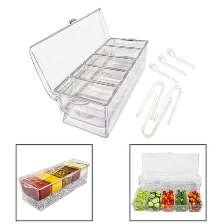 

Ice Serving Bowl 5 Compartment Serving Bowls Clear Cocktail Serving Dish Veggie Tray Chilled Condiment Server for Desserts Appetizers