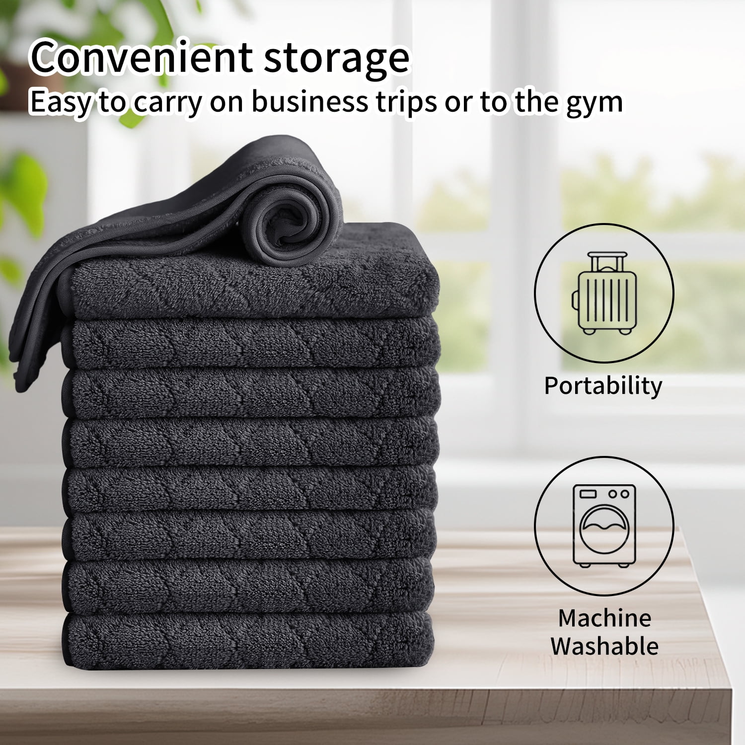 Jessy Home 12 Pack Black Washcloths for Bathroom 13"x13" Ultra Soft Hand Face Towels