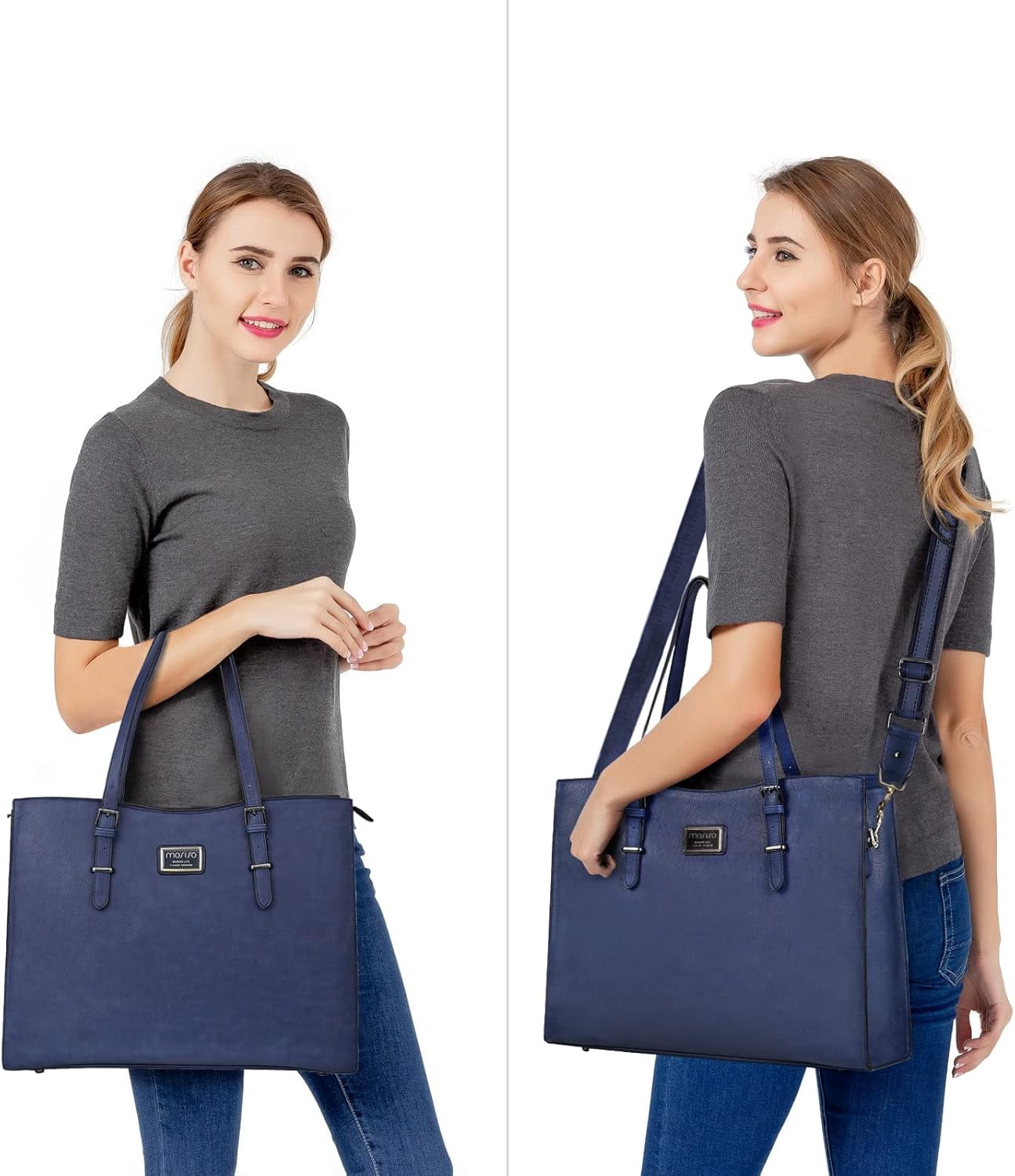 MOSISO Laptop Tote Bags for Women 15.6 inch laptops Curved Waterproof PU Leather Briefcase with Small Pouch