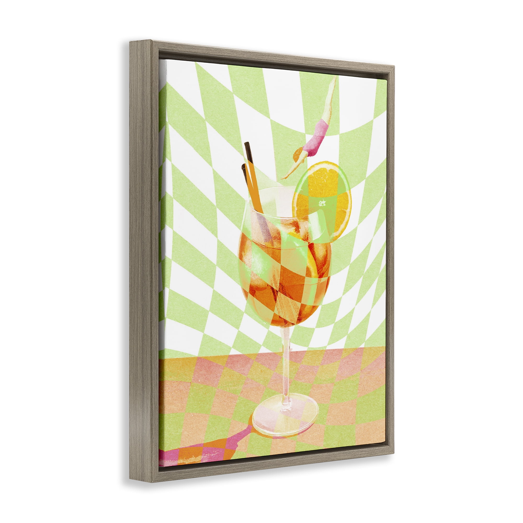 Retro Swimmer Summer Cocktail Brown Framed Floater Canvas Wall Art, design by Lil' Rue