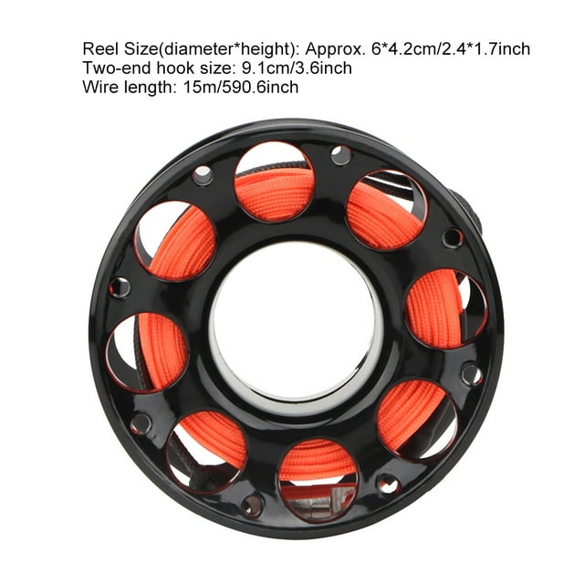 Finger Spool Dive Reel with Double Ended Stainless Steel Hook - High Visibility Neon Yellow Line for Cave and Wreck Diving 15m/590.6inch