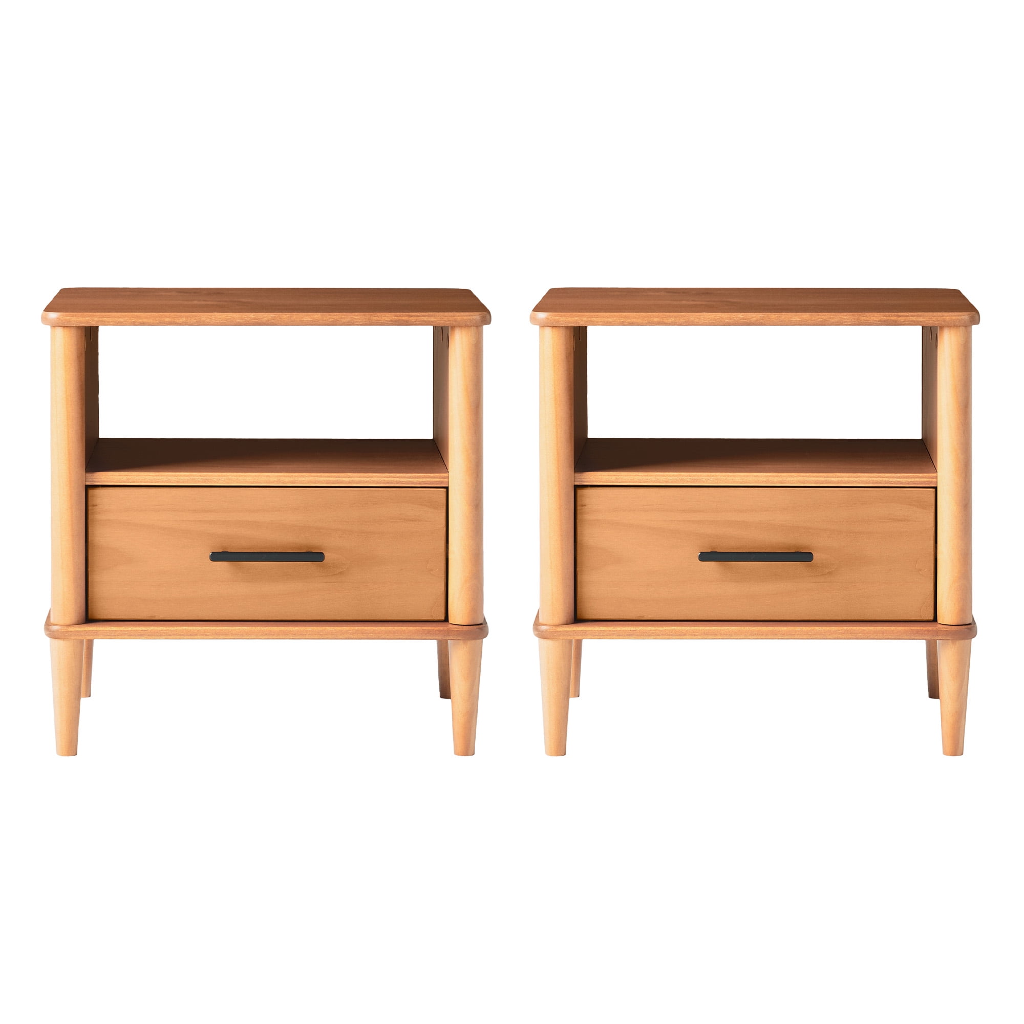 Walker Edison Transitional 1-Drawer Spindle-Leg Nightstand, Set of 2, Caramel