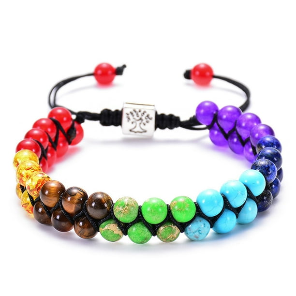 Pulseras para mujer, regalos para mujer, pulsera doble de cuentas de piedra natural colorida, pulsera de pareja de cristal de piedra natural tejido doble, una pulsera