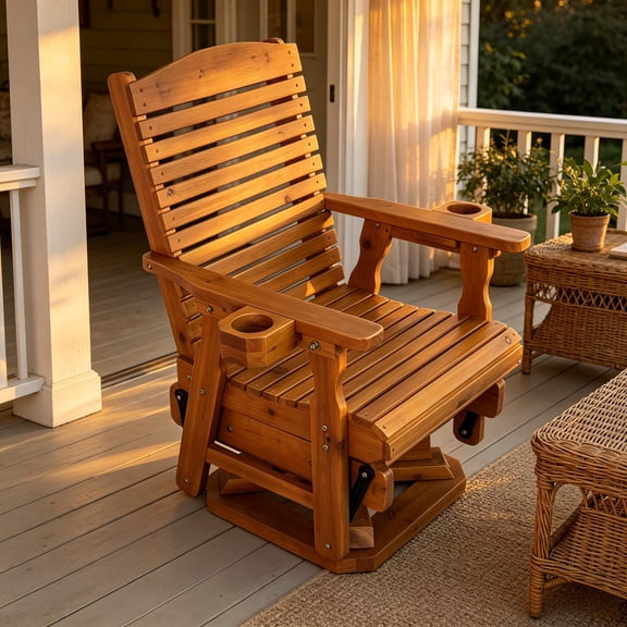 Innovaze Wooden 360° Swivel Glider Chair, Outdoor Patio Glider with Ergonomic Design, Smooth Gliding Motion, Heavy Duty 500 LBS (Teak Tone)