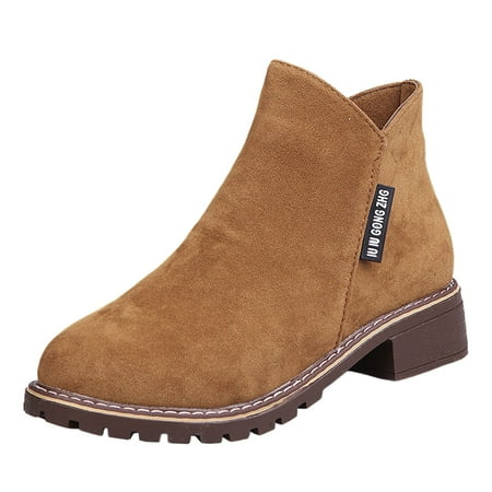 

KaLI_Store Women s Low-Heeled Ankle Boots-Warm Womens Shoes Fashion Christmas Winter Womens Boots Clearance Z2-Brown 7.5