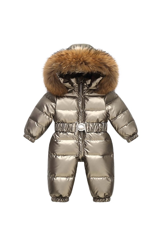 Toddler Boys Girls Winter Snowsuit Warm Hooded Puffer Jacket Onesie Jumpsuit Childrens Ski Sui Down Jackets Outdoor Skiing Jackets Thick Jumpsuits Gold