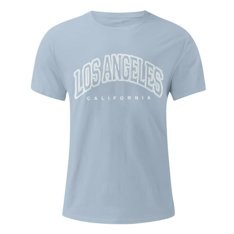 Online Light Blue Letter Print Men's Short Sleeve T-Shirt