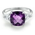 thumbnail image 3 of Gem Stone King 10K White Gold Purple Amethyst and White Zirconia Engagement Ring for Women | 4.54 Cttw | Cushion Checkerboard 10MM | Gemstone February Birthstone | Size 9, 3 of 6