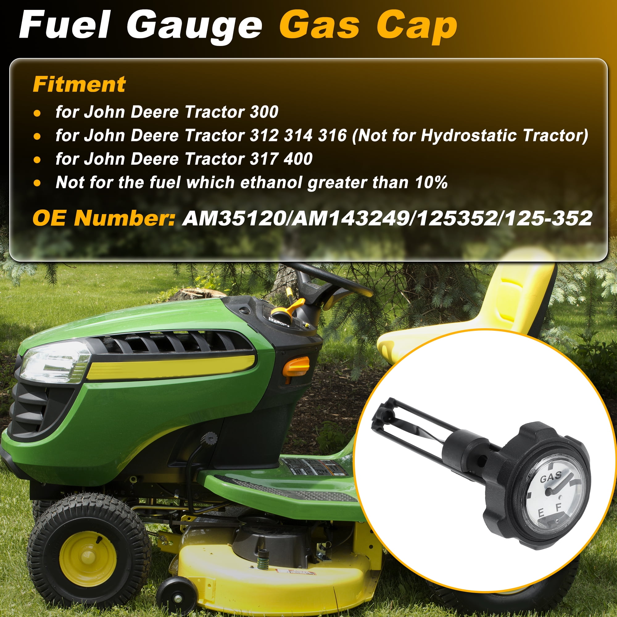 Unique Bargains Fuel Gauge Gas Cap for John Deere Tractor 300 312 314 316 317 400