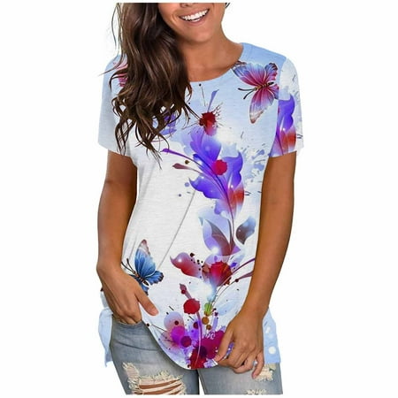 

White Blouse for Women Womens Blouses And Tops Dressy Short Sleeve Women s Fashion Casual Round-Neck Butterfly Digital Print Short Sleeve T-Shirt Top Blouse Maternity Shirts White XXL