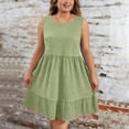 thumbnail image 3 of cocolona Womens Plus Size Dresses Summer Crew Neck Sleeveless Tiered Flowy Mini Dress Vacation Beach Sundress, 3 of 6