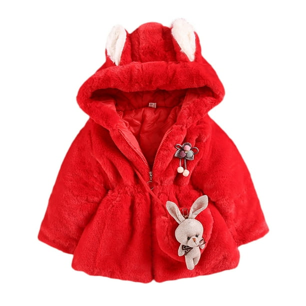 Gibobby Chamarra niñoSudadera con capucha de manga para mantener la chaqueta larga cálida con cremallera ropa de dibujos animados + bolsa de invierno par(Rojo, 12-18 Meses)