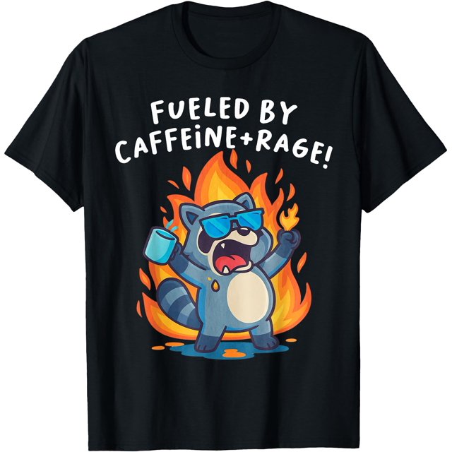 Alimenté par la Caféine et la Rage T-Shirt d'Art de Café Drôle Raton Laveur - Noir - S