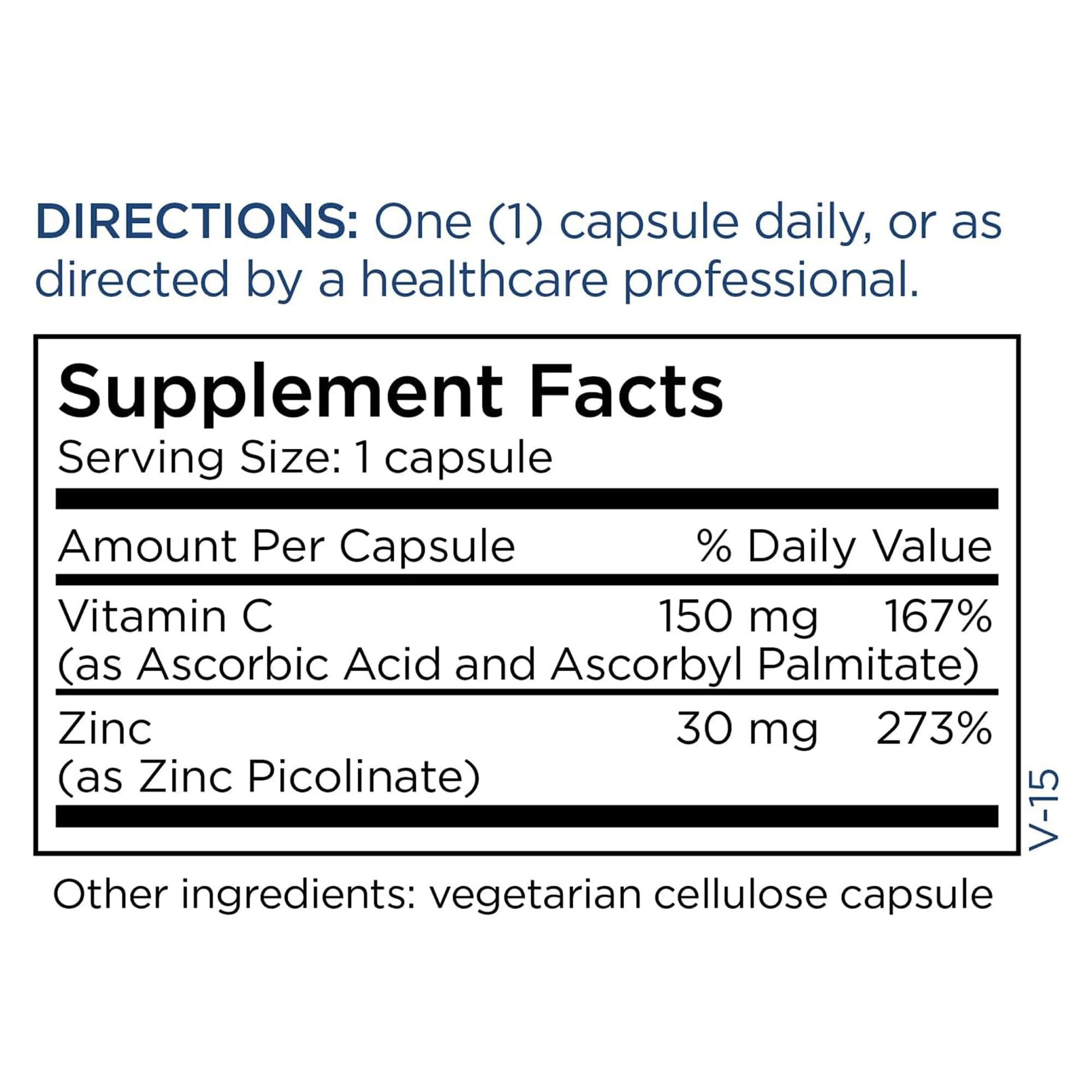 Metabolic Maintenance Zinc Picolinate - Gluten Free Ascorbic Acid & Ascorbyl Palmitate Vitamin C for Immune Support - Contains 30 Mg of Zinc Per Serving (90 Capsules)