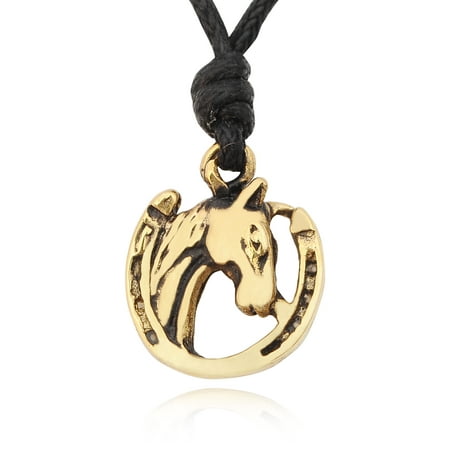 - Luck Horse Shoe Handmade Brass Necklace Pendant Jewelry With Cotton Cord