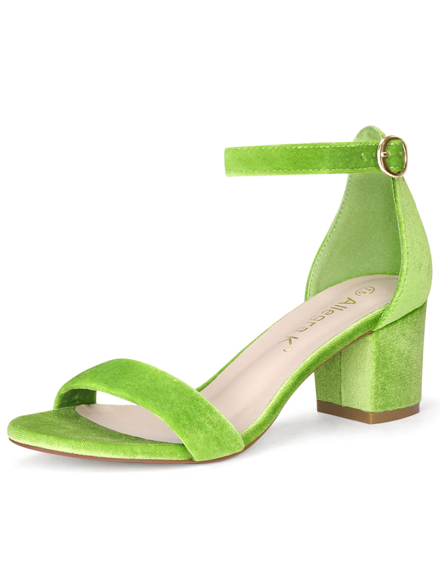 Women Open Toe Mid Block Heel Ankle Strap Sandals Green US 10 | Walmart ...