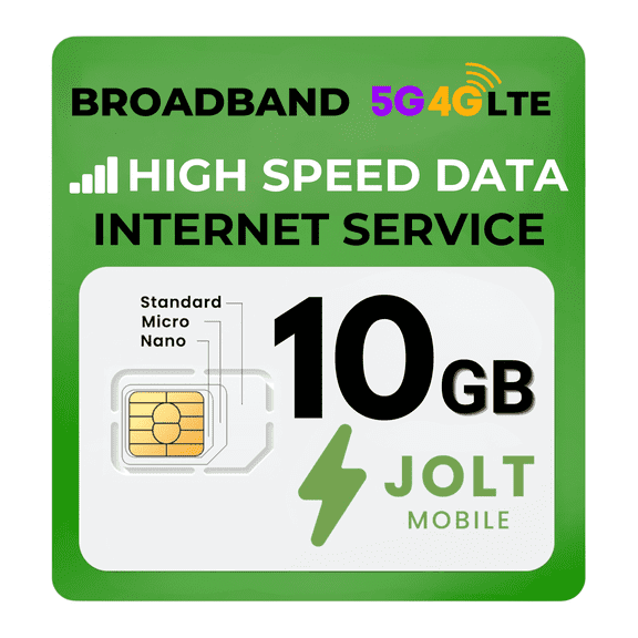 Jolt Mobile 10 GB Data SIM Card 5G 4G LTE for IoT Devices