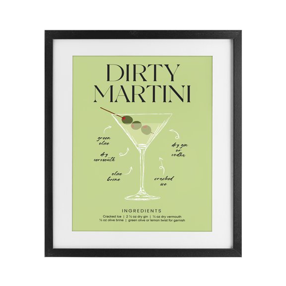 Stupell Industries Dirty Martini Green Recipe Black Framed Print Under Glass, design by Lettered and Lined