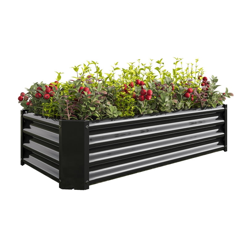 Metal Galvanized Raised Garden Bed Kit, 4 x 2 x 1 ft Galvanized Steel Raised Garden Planter Box Outdoor with Open Base for Growing Vegetables Flowers Herbs Fruits, 1 PC