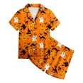 thumbnail image 4 of mgoYE Silk PJs for Girls Girls Silk Satin Pajama Set Halloween Pumpkin Print Short Sleeve Button Shirts and Shorts 2 Piece Sleepwear|Orange 2-3 Years, 4 of 5