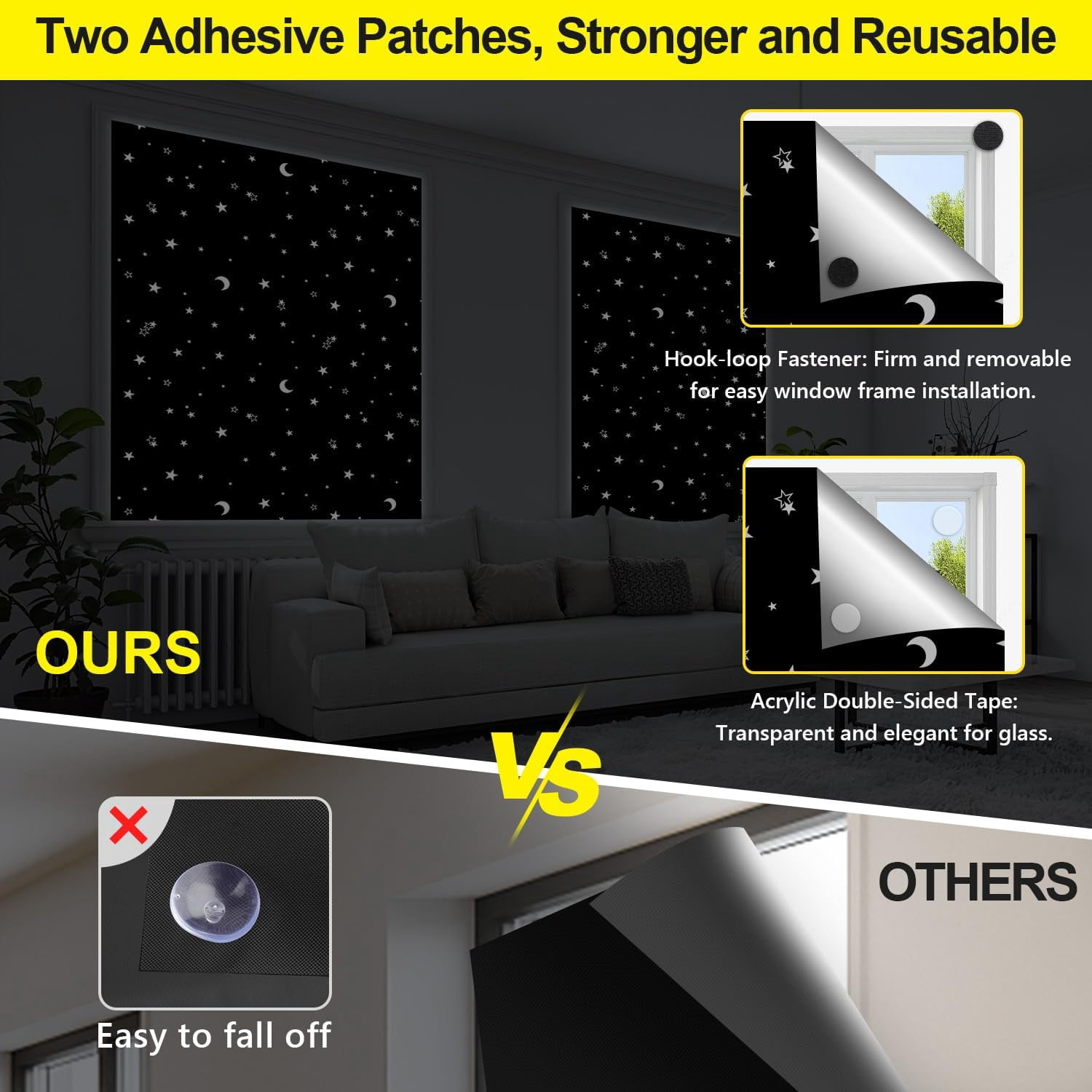 100% Blackout Window Cover Film, Portable Black Out Curtains for Bedroom, Cuttable Blackout Shades Fabric Sheet, No Drill Window Blinds, Sun Heat Light Blocker for Travel Media Dorm, 57'' W