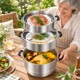Steamer Pot For Cooking 14.2 Inch Steam Pots With Lid 2-tier Stainless ...