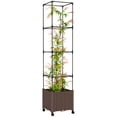 thumbnail image 2 of Outsunny Raised Garden Bed with Trellis, 71.7" Tomato Cage with Lockable Wheels, Self Watering Planter Box with Drainage Holes and Plugs, Brown, 2 of 9