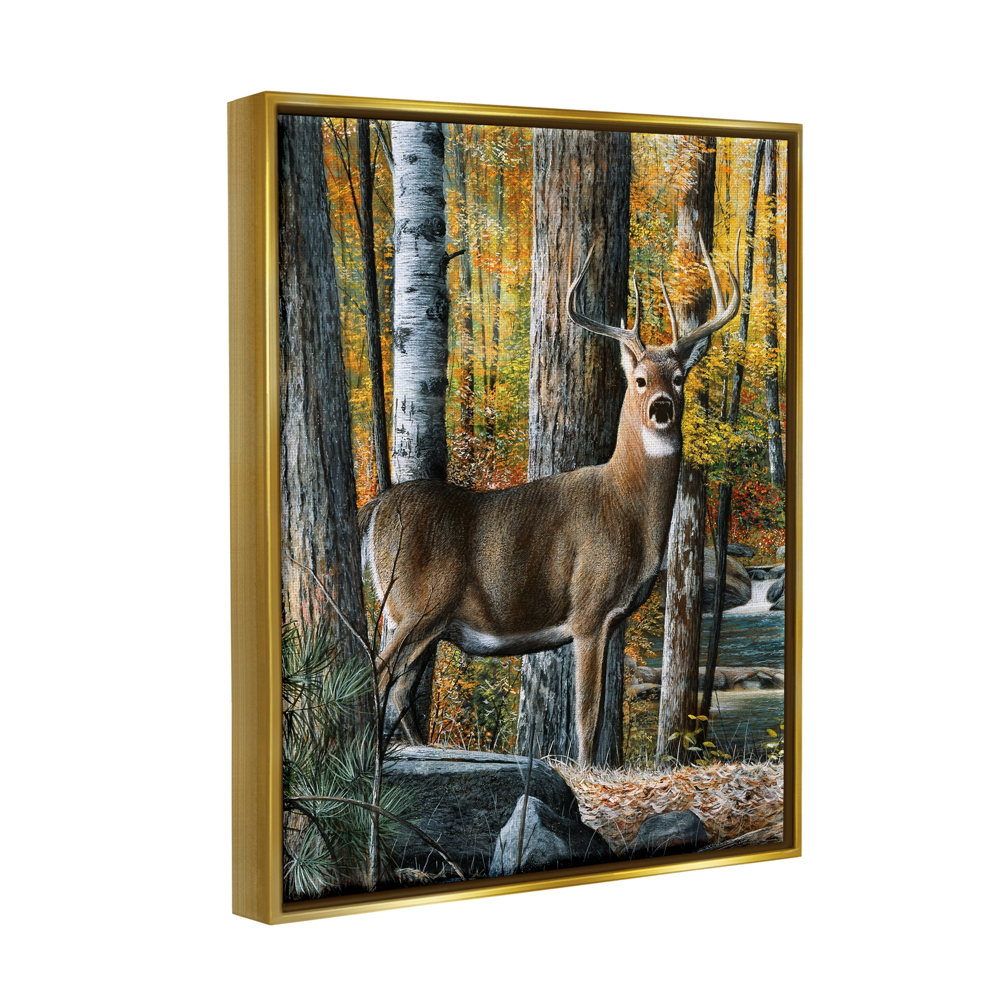 Stupell Industries Deer Among Autumn Foliage Animals & Insects Painting Gold Floater Framed Art Print Wall Art, 25 x 31