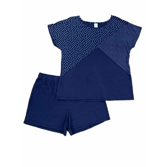 Liz Claiborne Womens 2PC Navy & Polka Dot Short Sleeve & Shorts Pajama Set L