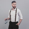 thumbnail image 3 of HISDERN Mens Elastic Suspenders and Bowtie Set Solid Color Adjustable X-Back Suspender Braces Brown, 3 of 6