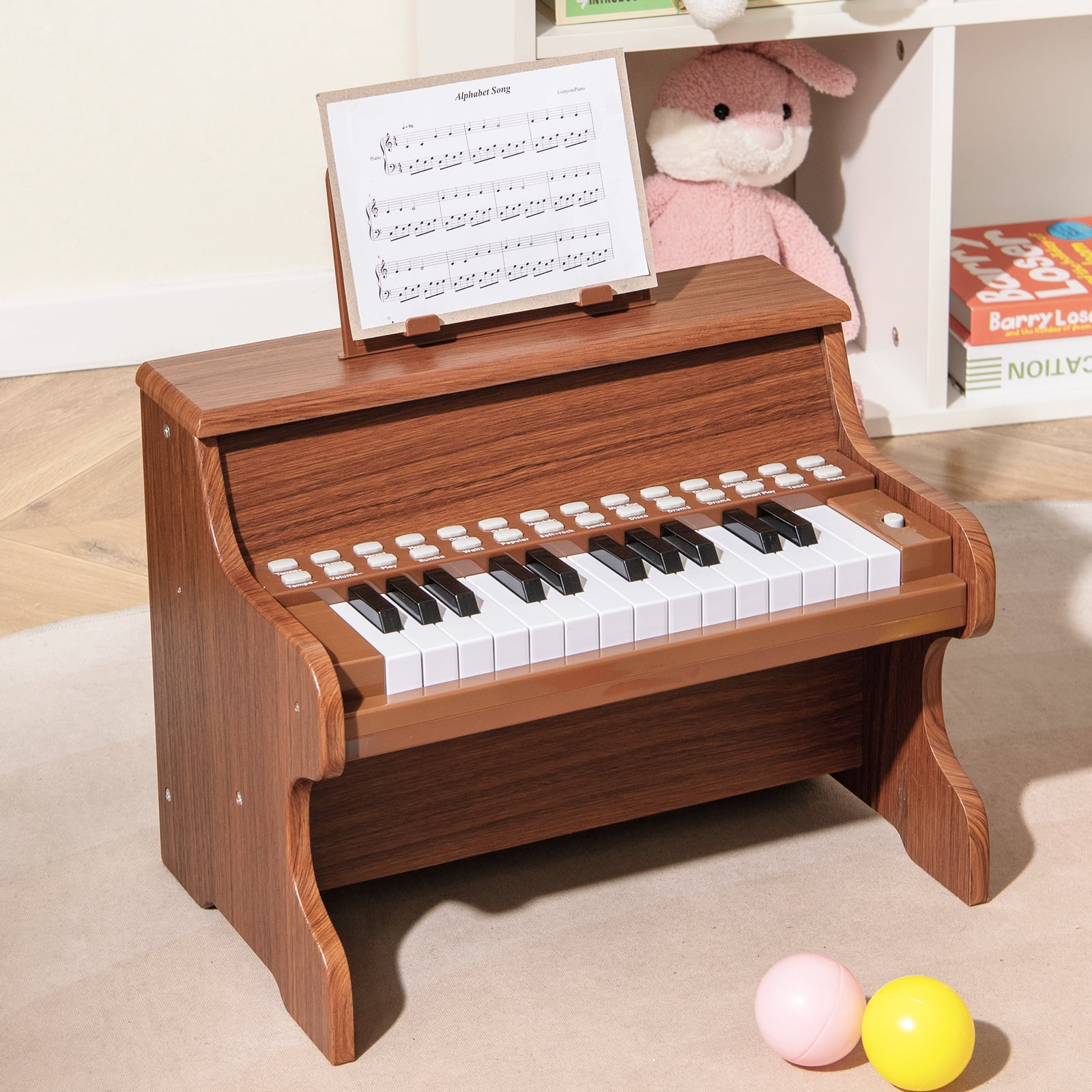 Gymax 25 Keys Digital Piano w/Music Stand Teaching Mode Lighted Keys 6 Instruments Brown