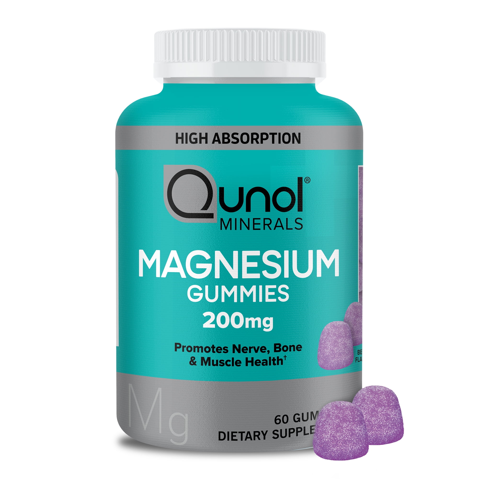 Qunol Magnesium Citrate Gummies (60 Count) 200mg with High Absorption, Bone, Nerve, and Muscle Health Supplement