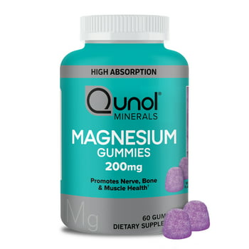 Qunol Magnesium Citrate Gummies (60 Count) 200mg with High Absorption, , Nerve, and Muscle  Supplement