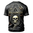 thumbnail image 3 of Broave Men Halloween Skeleton Hand Jack O'Lantern Crewneck Short Sleeve T-Shirt, All Over Print Bat Scroll Casual Graphic Tee, Gothic Halloween Top for Men Daily Wear & Halloween Party Outfit, 3 of 7