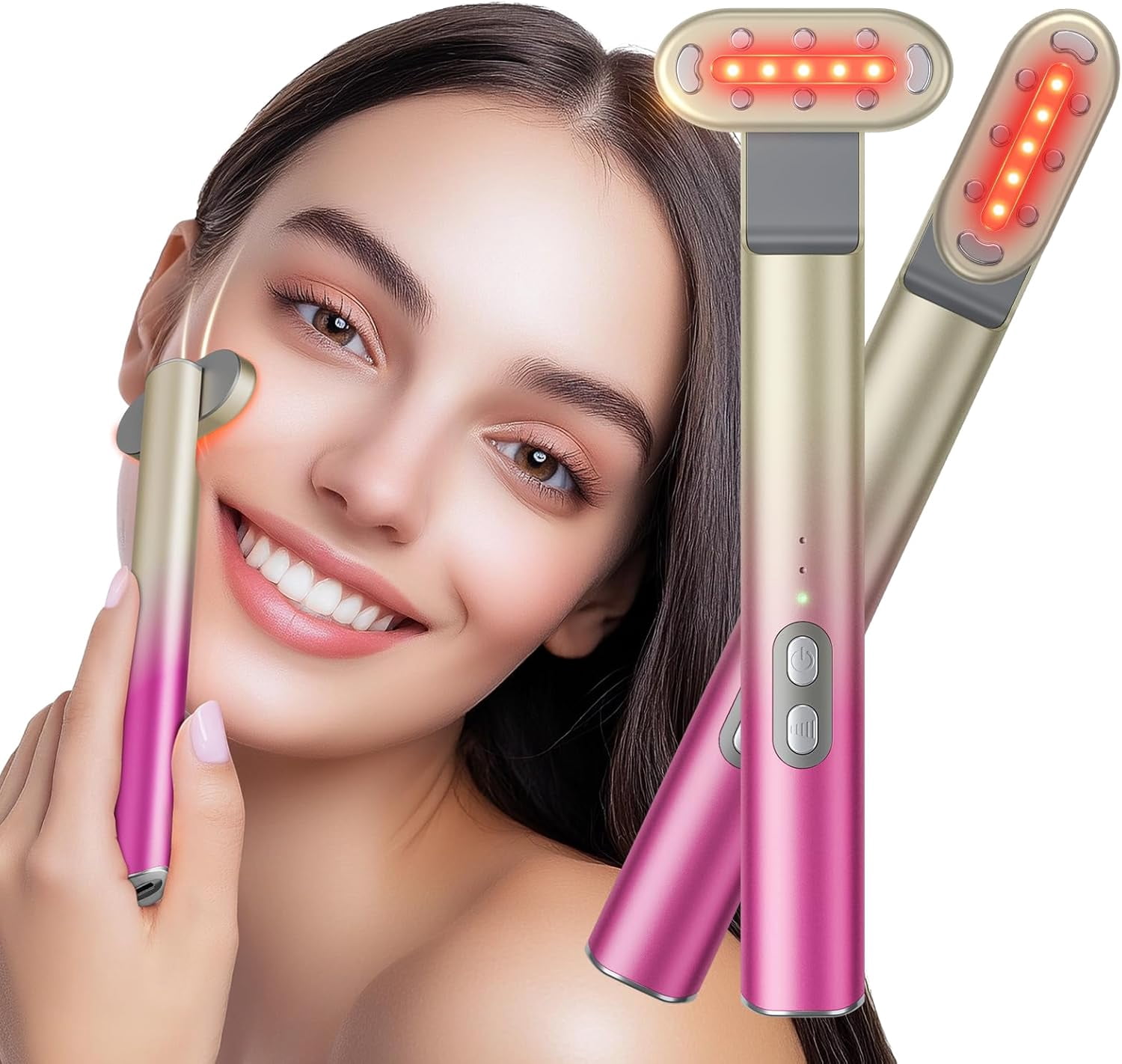 7-Color LED Light Therapy Eye Equipment, Under Eyes Face Red Light Therapy Massager, Micro-current Red Light Eye Massager Reduce Dark Circles, Eye Bags and Wrinkles (Gradient Purple Pink)