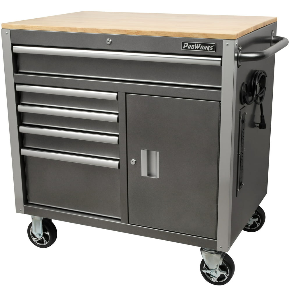 ProWorks 36Inch W x 24.5Inch D 5Drawer 1Door Mobile Tool Chest