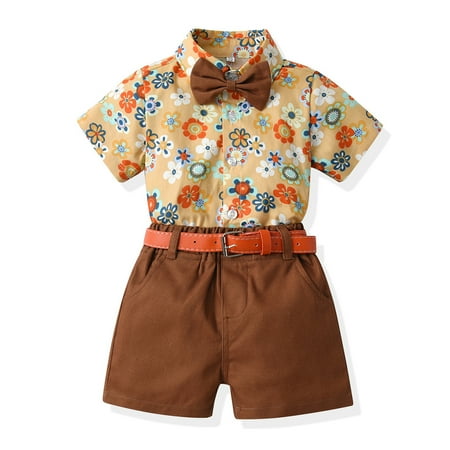 

KYAIGUO Summer Infant Boys Gentleman Suit 2PCS Outfit for Baby Kids Casual Gentleman Flower Shirt Short Set for Birthday Holiday Party 9M-6T Kids Clothes