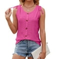thumbnail image 2 of WEAIXIMIUNG White T Shirts for Women Fitted Women's Summer Solid Color Round Neck Button Drawstring Loose Vest Top, 2 of 9