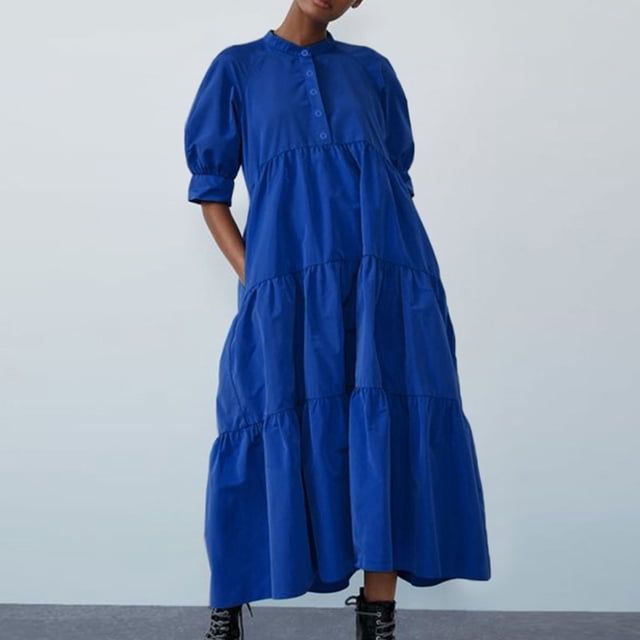 Gspmoly Robe pour Femmes, Mode d'Été pour Femmes à Manches Courtes avec Fente, Col Rond, Robe Décontractée à Imprimé, Robes Habillées pour Femmes jusqu'à 60 % de Rabais
