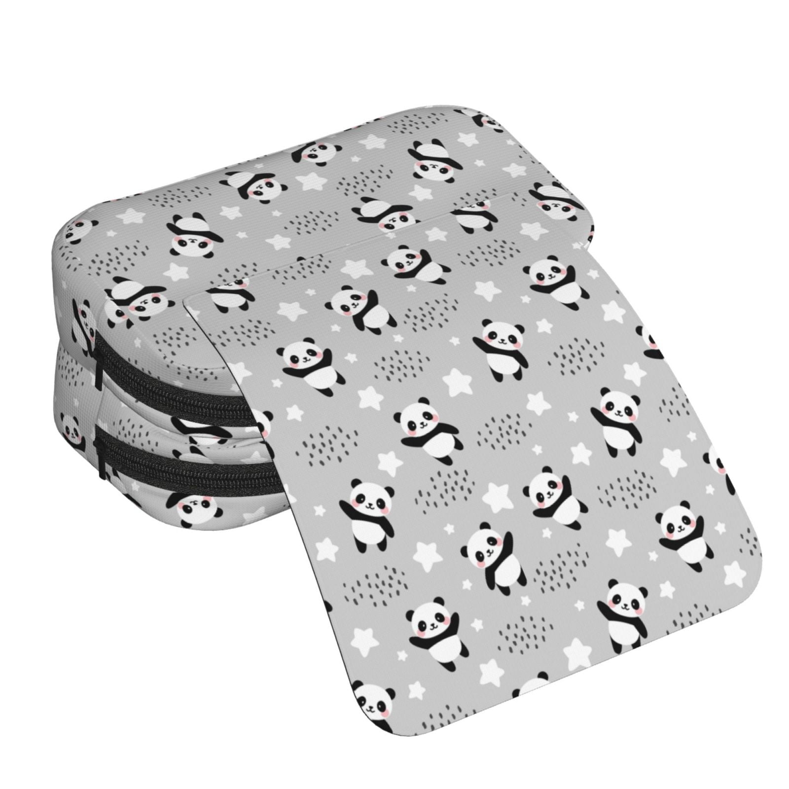 Rateoe Pandas Between Clouds and Stars Pattern Double Clamshell Pen Case, Storage Organizer with Two Zipper Compartments– Holds Up to 50 Pencils & Pens