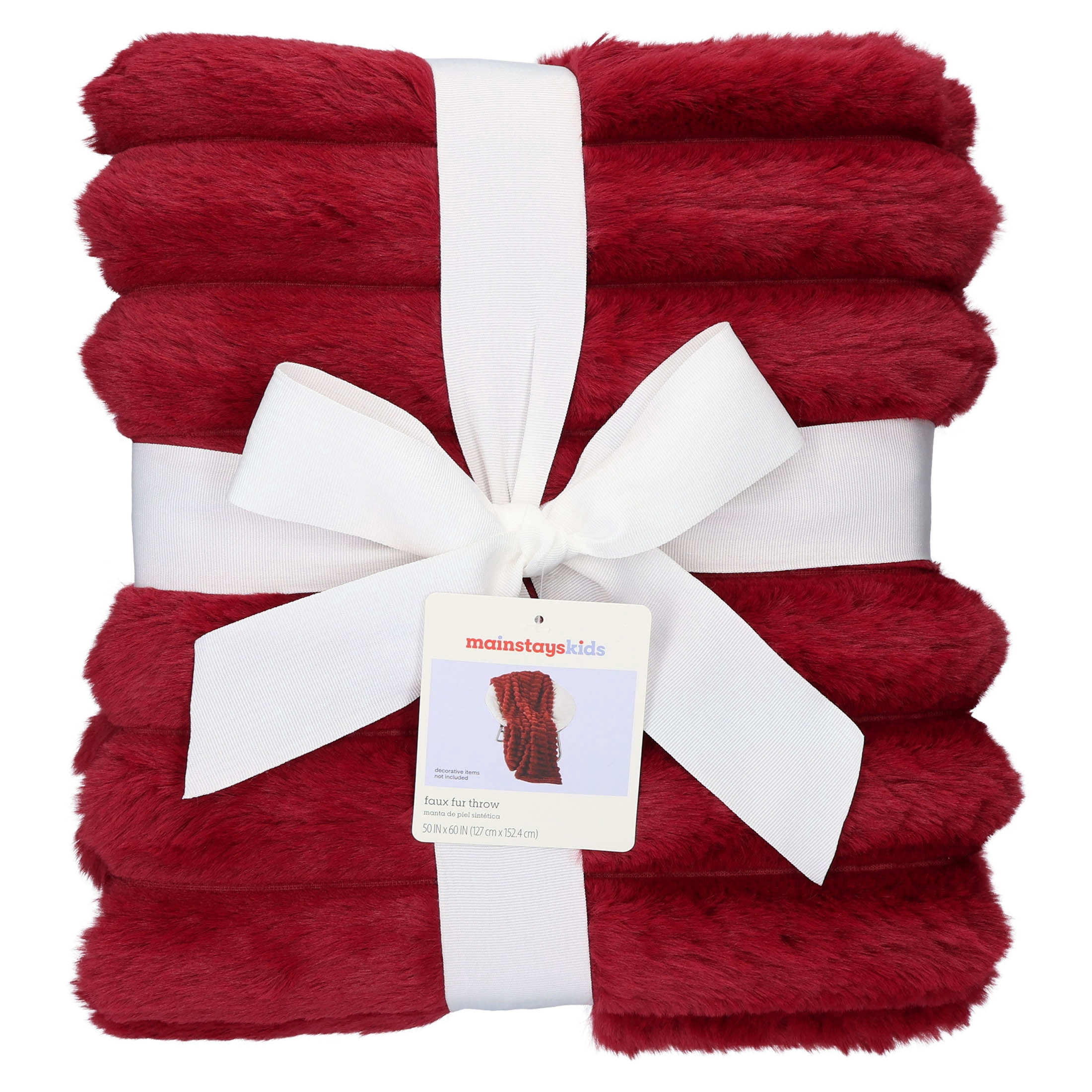 Mainstays Kids Soft Channel Red Faux Fur Throw, 50" x 60"